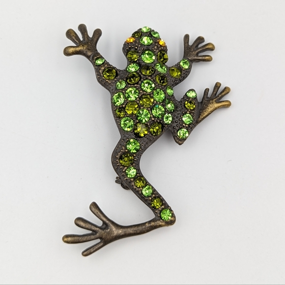 Frog Brooch/pendant Beautiful Large Reptile Jewelry Green Swarovski crystal - Picture 1 of 5